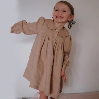 Vintage Girls Peter Pan Collar Long-Sleeved Dress Autumn New Children's Classic Loose England Style Princess Dresses TZ337