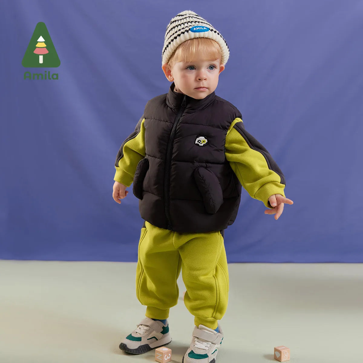 Amila Baby Boy Clothing Set 2023 Winter New Multicolour Fleecing Embroidery Fashion Warm   Baby Clothing