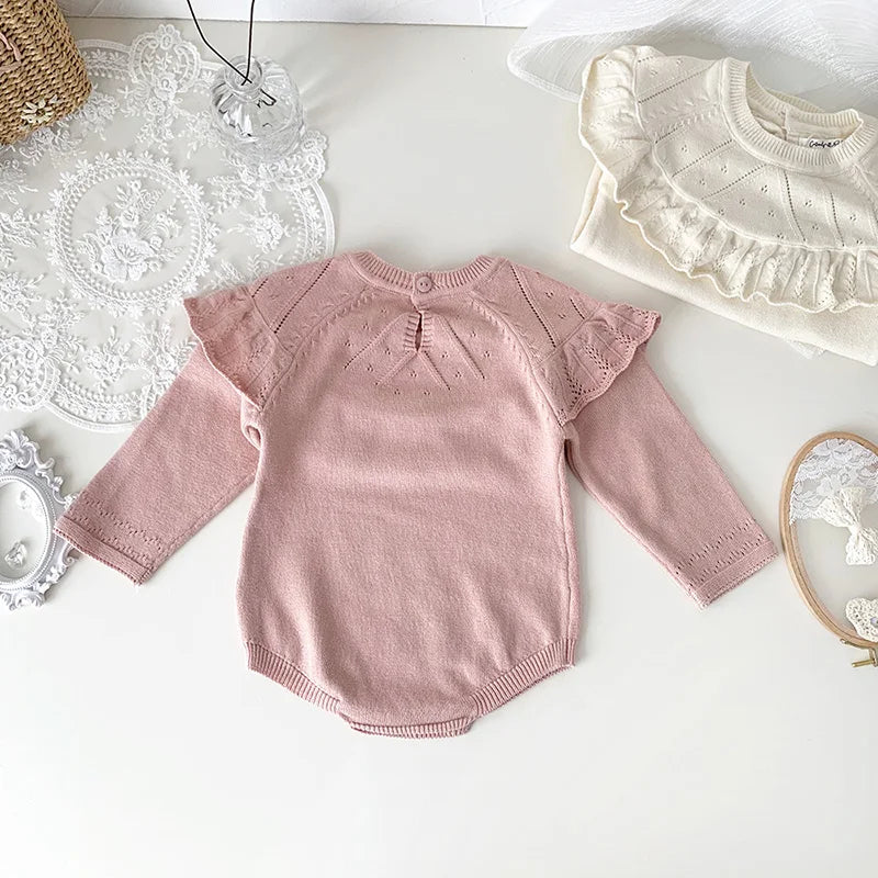 Autumn Spring Baby Girl Clothing Newborn Baby Girls Bodysuits Long Sleeved Solid Color Knitting Infant Baby Girls Jumpsuit