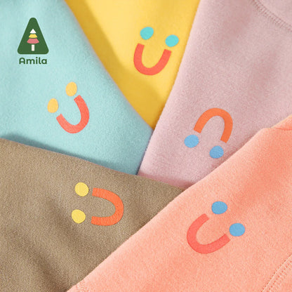 Amila Baby Children Underwear Set 2023 Winter New Multicolour Round Neck Fleecing Soft Warm   Baby Clothing