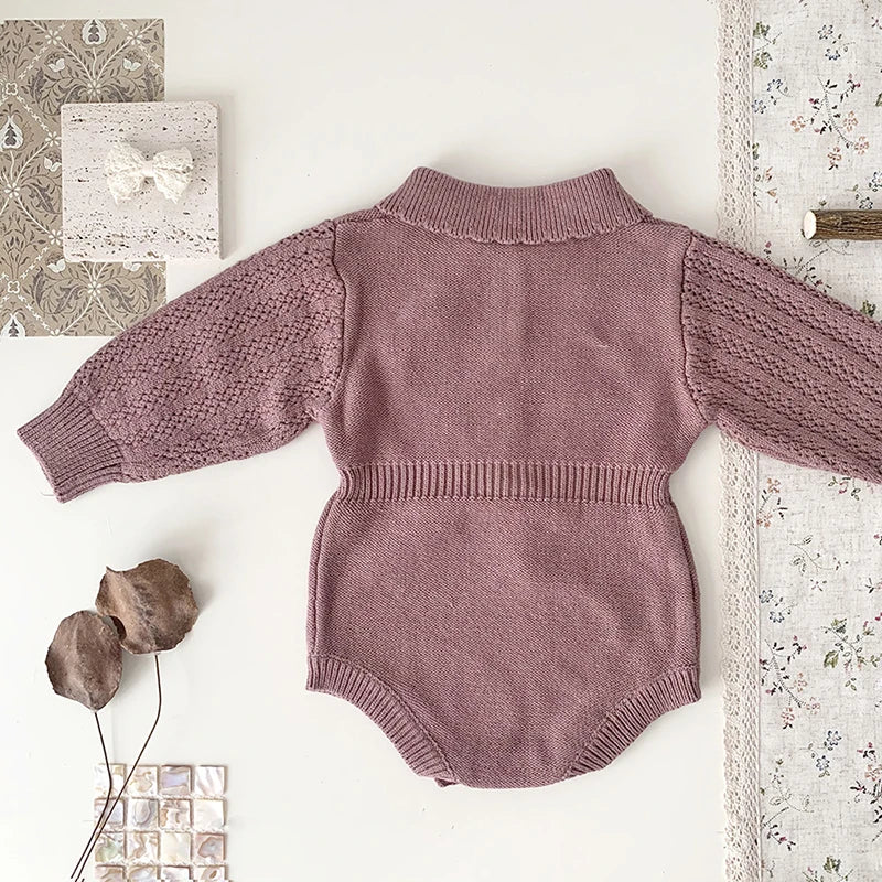 Autumn Spring Baby Girl Clothing Newborn Baby Girls Bodysuits Long Sleeved Solid Color Knitting Korean Style Climbing Suit