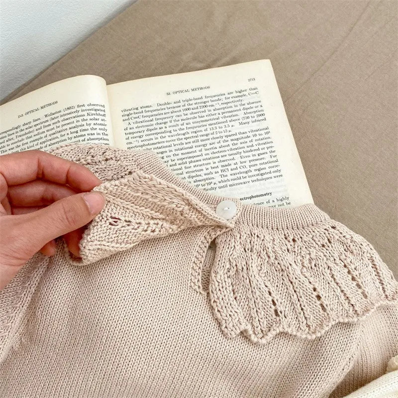 Autumn New Newborn Knitting Romper Girls Lotus Collar Bodysuit Baby Embroider Jumpsuit Kids Long Sleeve Infant Loose Clothes