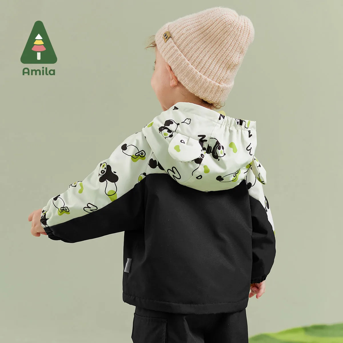 Amila Baby Boy Clothing Set 2023 Winter New Fleecing Slight waterproofing Panda Pattern Soft Warm   Baby Clothing