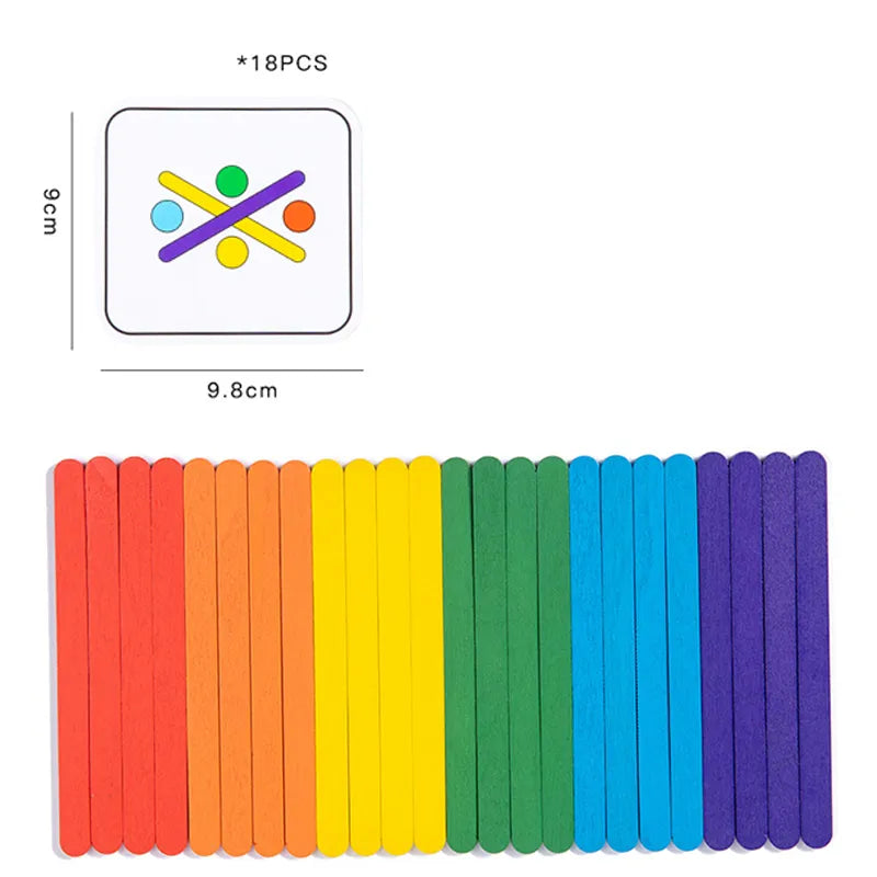 Children's Rainbow Stick Thinking Puzzle Wooden DIY Ice Cream Stick Puzzle Challenge Table Games Montessori Educational Toys