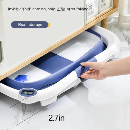 Folding Baby Bath Tub Portable Baby Shower Tubs With Temperature Sensing  Non-slip Cushion Newborn Bathtub Safe Kids Bathtub New