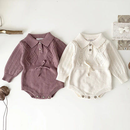 Autumn Spring Baby Girl Clothing Newborn Baby Girls Bodysuits Long Sleeved Solid Color Knitting Korean Style Climbing Suit