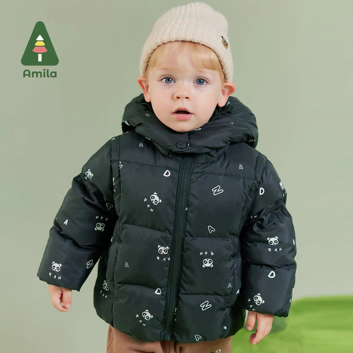 Amila Baby Boy Down Jacket 2023 Winter New Multicolour Slight waterproofing antifouling Oil proof Hooded   Baby Clothing