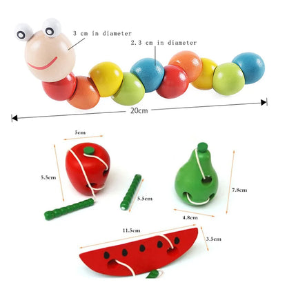 Kids Montessori Toy Worm Eat Fruit Wooden Puzzle Toy Fingers Flexible Training Twisting Worm Educational Toys for Children Gifts