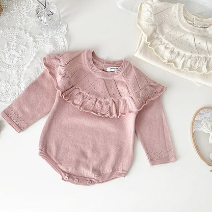 Autumn Spring Baby Girl Clothing Newborn Baby Girls Bodysuits Long Sleeved Solid Color Knitting Infant Baby Girls Jumpsuit