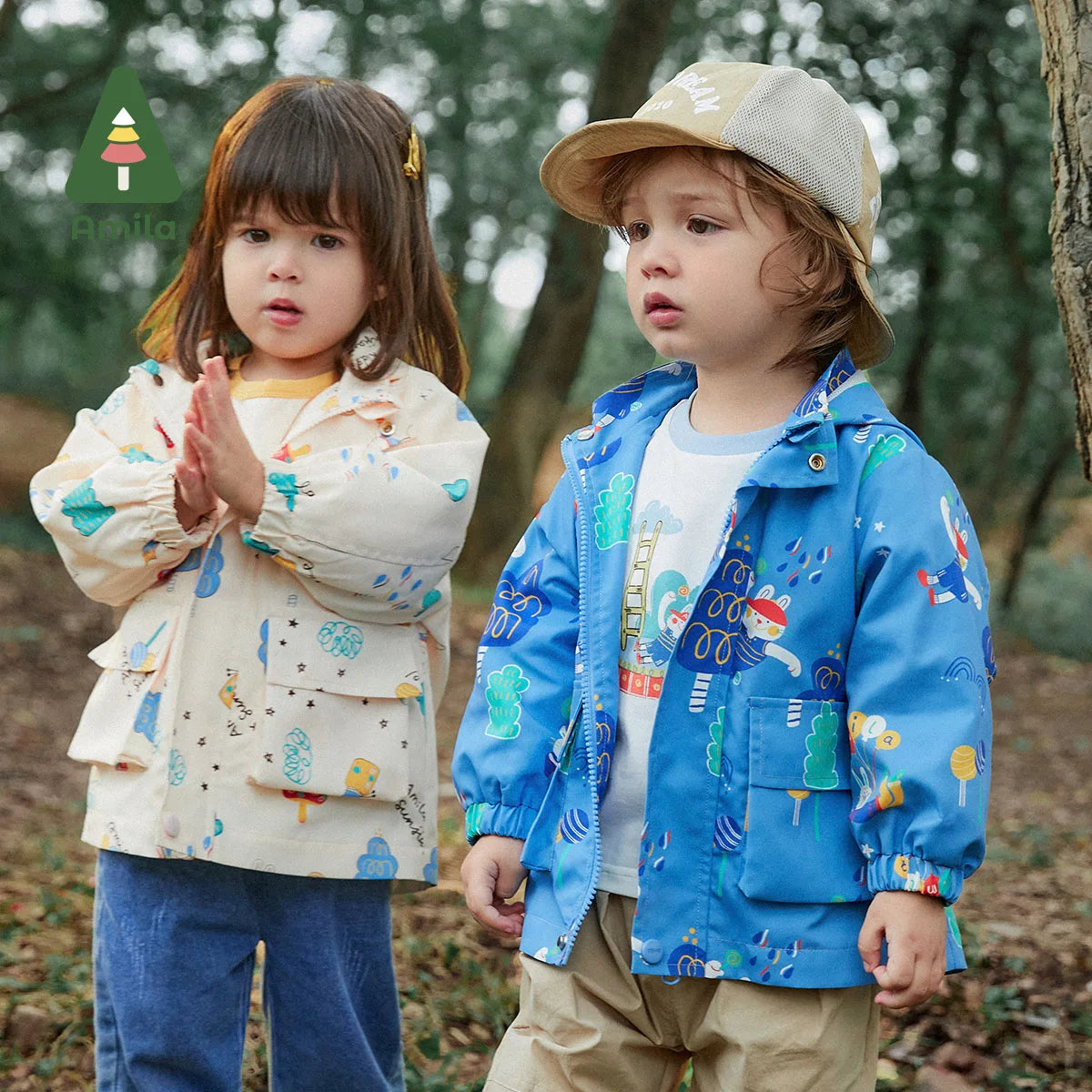 Amila Baby Jakets 2023 Spring New Girls and Boys Jointly Fashion Full Print Cute Rabbits Casual Hooded Coat Kids Outer Wear